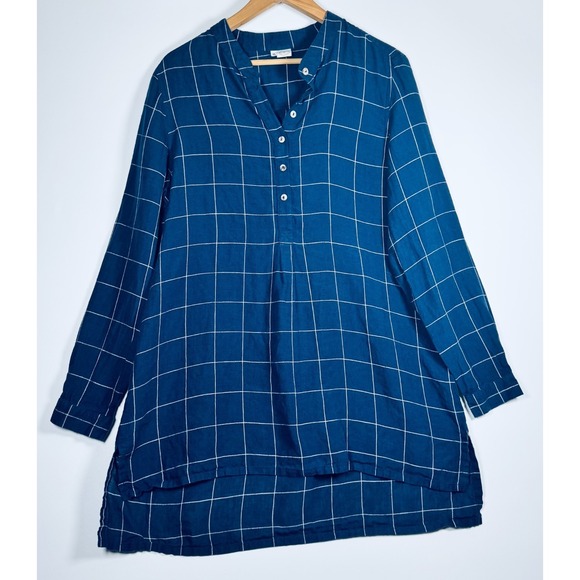Vintage Home Napa Valley Tops - Vintage Home Napa Valley Linen Tunic XL Blue Windowpane Plaid St Helena‎ Luxury